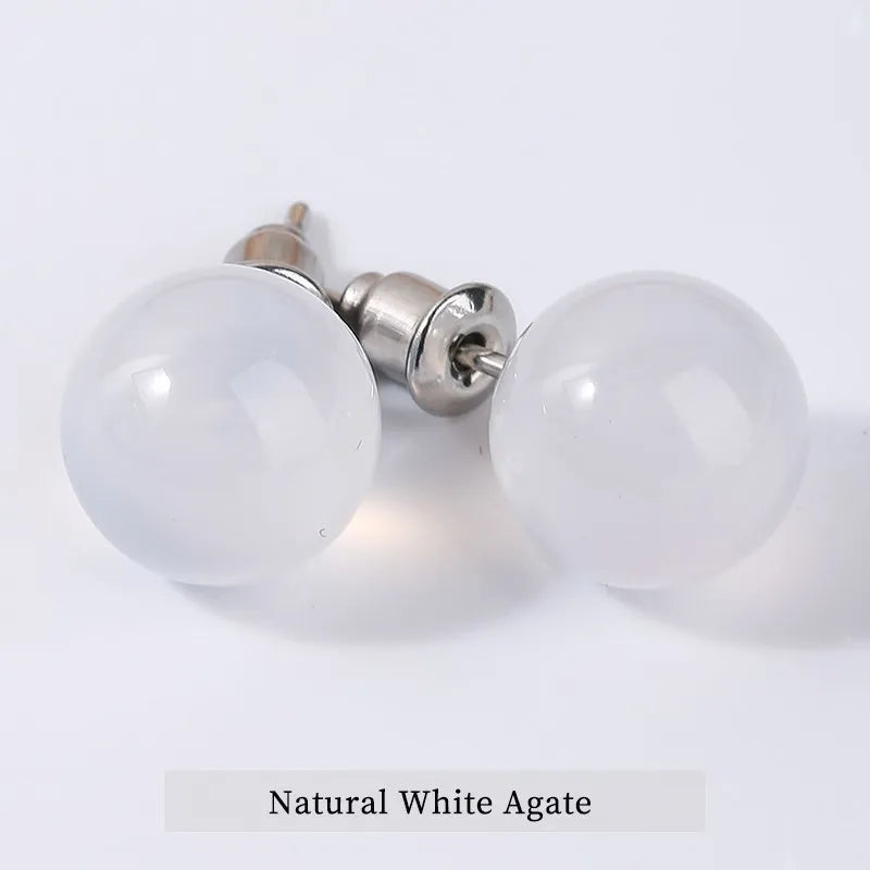 Change Better Natural Stone Amethyst Tiger Eye Agate Round Beads Earring Women Fashion Simple Stainless Steel Crystal Ear Studs