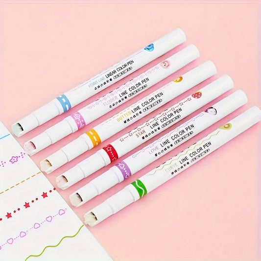 6pcs/set Flowers Outline Pens Roller Tip Curve Liner Highlighter Pen High Value Student Marking Key Mark Pictorial Stationery