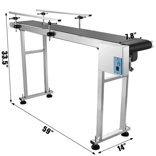 VEVOR  PVC Conveyor Belt Machine 150 CM59''x 7.8'' With Stainless Steel Adjustable Guardrail for Automatic Electrical Industrial