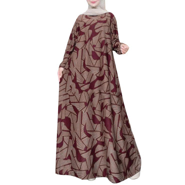 ZANZEA Fashion Printed Muslim Abaya Wanita Maxi Dress Jubah Femme Vinatge Lengan Panjang IsIamic Jubah Kaftan Hijab Vestidos IsIamic