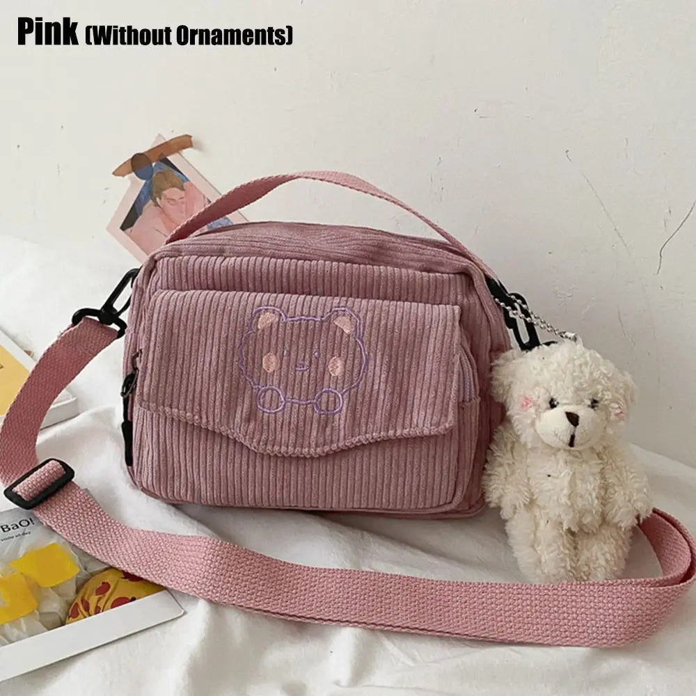 Hot Women Canvas Zipper Bag Preppy Style Student Tote Shoulder Messenger Bag Small Corduroy Bag Satchel Travel Purse Handbag