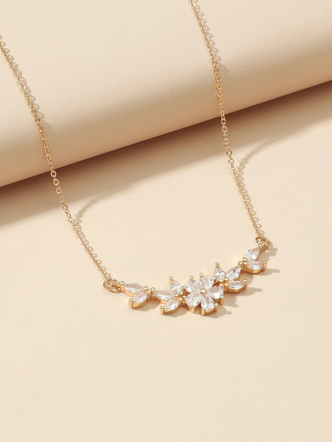 ZAKOL AAA Cubic Zirconia Flower Pendant Necklace for Women Fashion Gold Color Charm Choker Bridal Wedding Party Jewelry