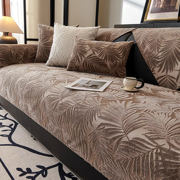 Sarung Sofa Jacquard untuk Hotel Rumah Lembut Tidak Licin Tikar Kusyen Sofa Tebal Corak Daun Tuala Sofa Mewah Hiasan Pelamin Rumah Baharu 쇼파패드