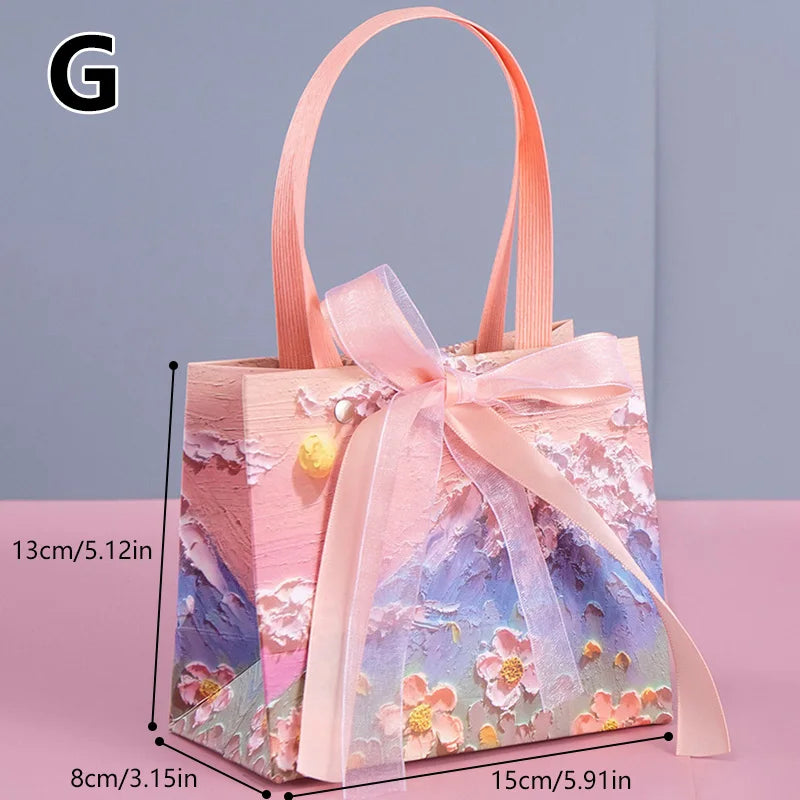 Flower Gift Pakcaging Bag 3D Cloud Oil Painting Paper Bag Valentine's Day Birthday Wedding Party Favor Bag Clothes Store Handbag