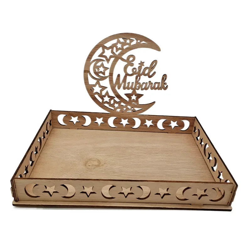 Eid Mubarak Wooden Food Tray Ramadan Decoration for Home 2025 Islamic Muslim Party Decoration Ramadan Kareem Eid Al Adha gift