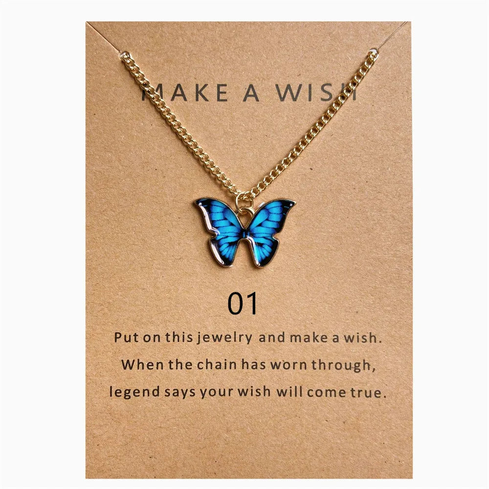 Wu's 2022 New Creative Simple Fashion NecklaceTemperament Cute LadiesNecklace Jewelry Retro Multicolor Butterfly Necklace