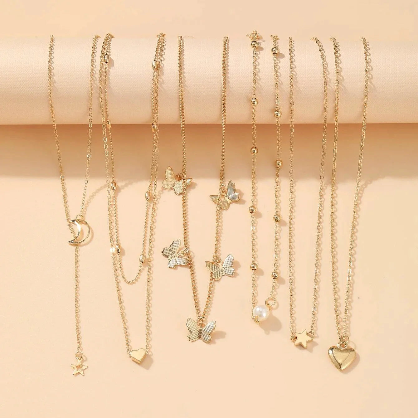 6pcs Necklace European And American Simple Temperament Lovely Atmosphere Star Moon Popular Lady Necklace Set For Women