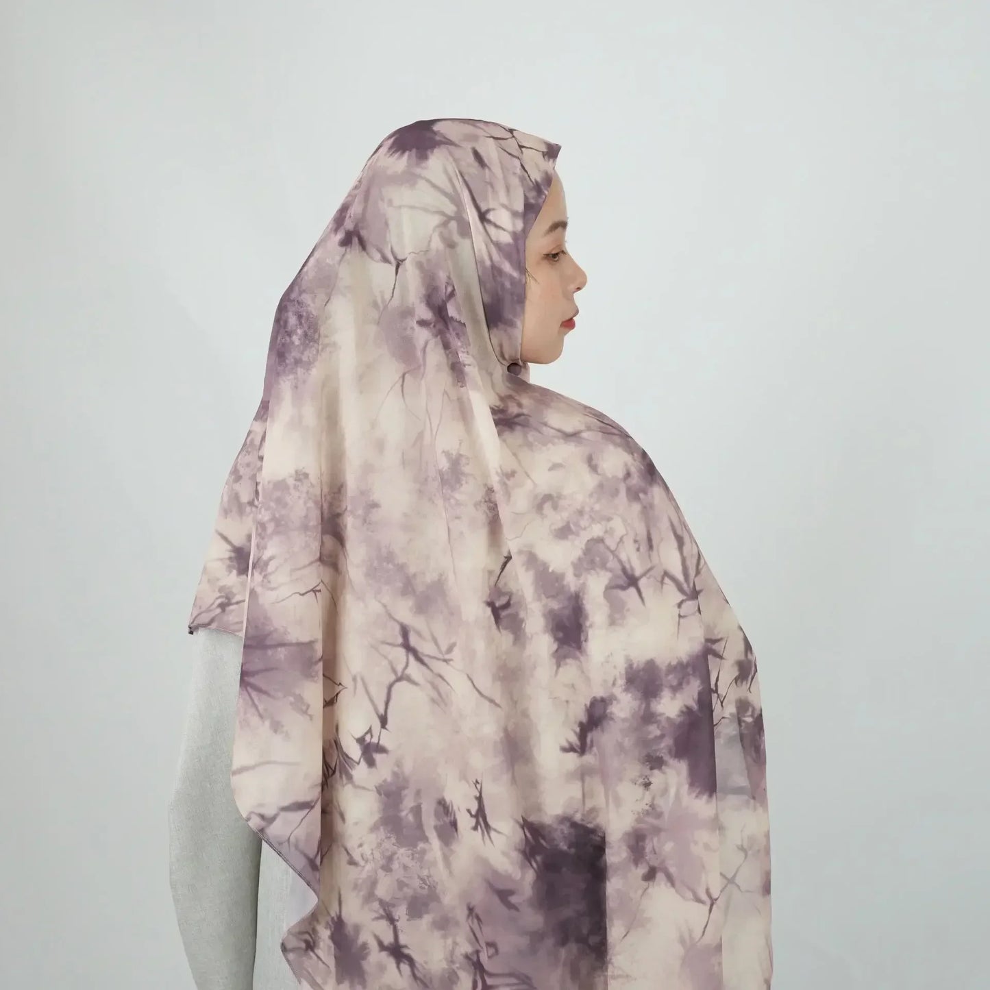 Dakwat Tie Dye Chiffon Hijab Kabut Permukaan Sandblasting Pakaian Islam Kesan Bayangan Pokok Serban Fesyen Muslimah untuk Wanita
