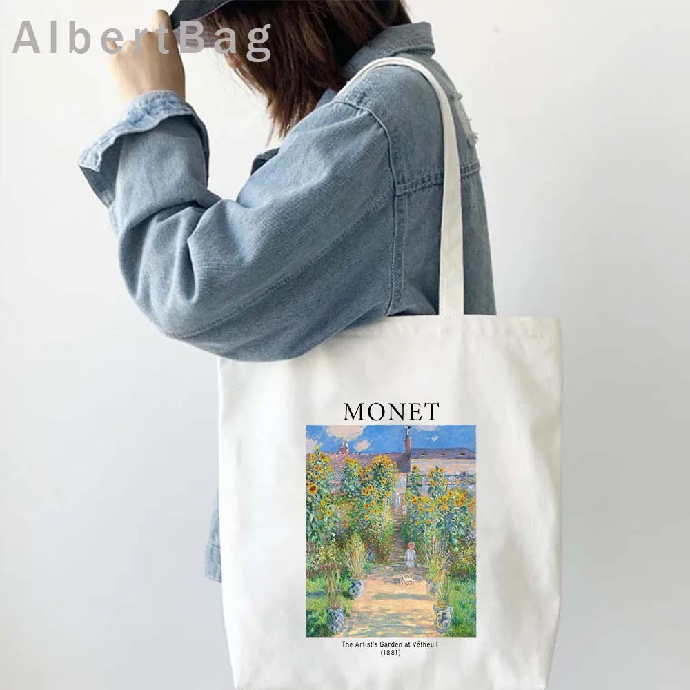 Claude Monet Water Lilies Landscape Watercolor Paintings Shopper Canvas Tote Bag Harajuku Women Shoulder Bag Girl Cotton Handbag