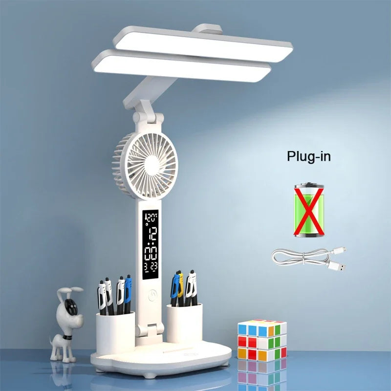 Dengan Kipas Lampu Meja Boleh Dicas semula Jam Led Dispaly Lampu Meja Bacaan Kepala katil Hiasan Ruang Tamu Lekapan Pencahayaan Sentuh
