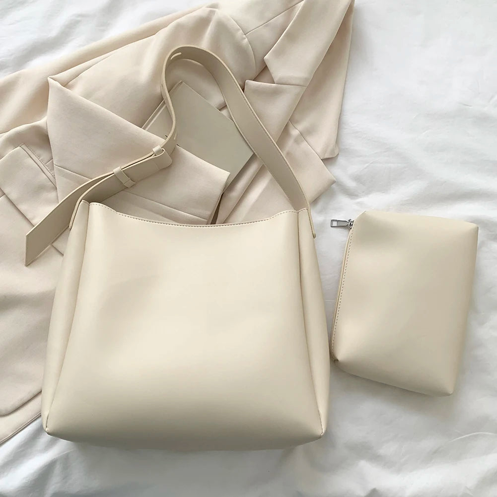 Beg Tote Kulit Wanita Beg Bahu Kapasiti Besar dan Set Dompet Beg Kasual Beg Hobo Beg Tote dan Set Clutch Beg Musim Sejuk Musim Gugur