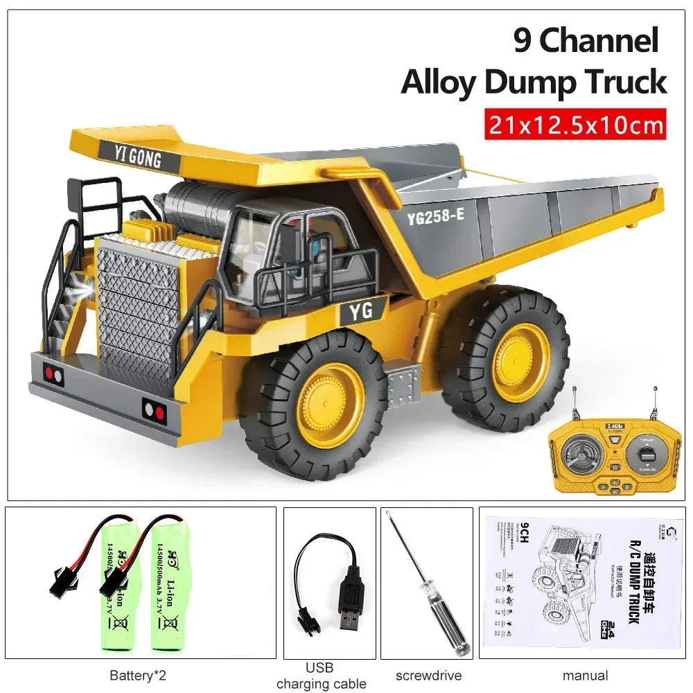 2.4G High Tech 11 Channels RC Excavator Dump Trucks Jentolak Aloi Kejuruteraan Plastik Kenderaan Mainan Elektronik Untuk Hadiah Lelaki