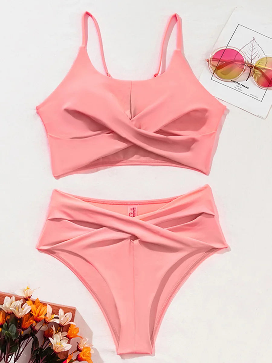 2024 Seksi Berkilat Glitter Bikini berkilauan pakaian renang pinggang tinggi Wanita pakaian renang wanita Twist Bandeau bikini set Bathers pakaian mandi