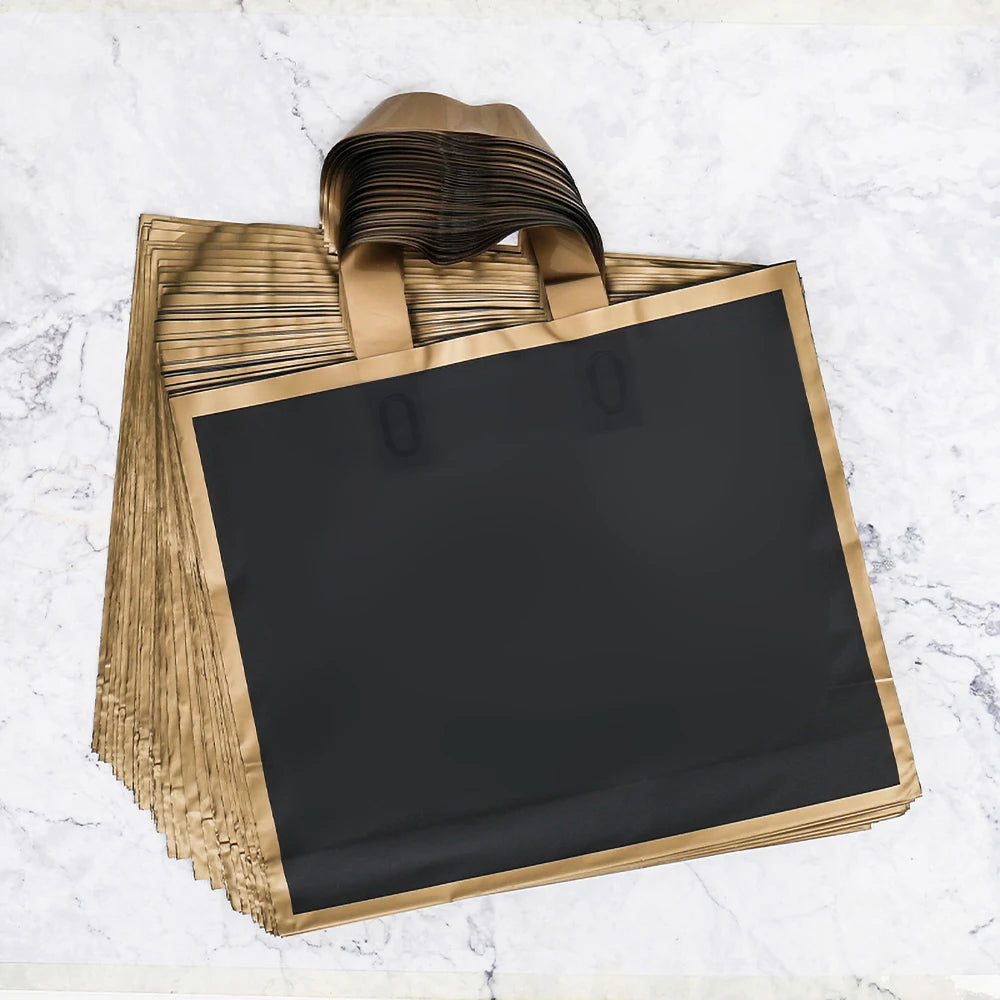 100pcs Custom Logo golden border Matte Shopping Bags thickening tote bag wedding Gift Bag Print Logo On Double-sided Free Design