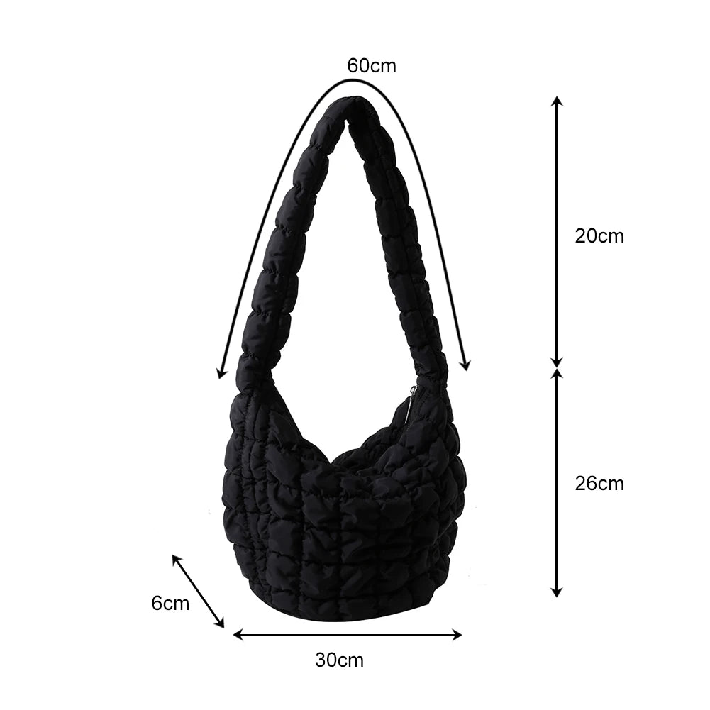 Beg Selempang Berlapis Empuk Baharu untuk Wanita Beg Bahu Awan Berlipat Bubbles Beg Tangan Berbentuk Baldi Tote Besar Beg Tangan Ruched