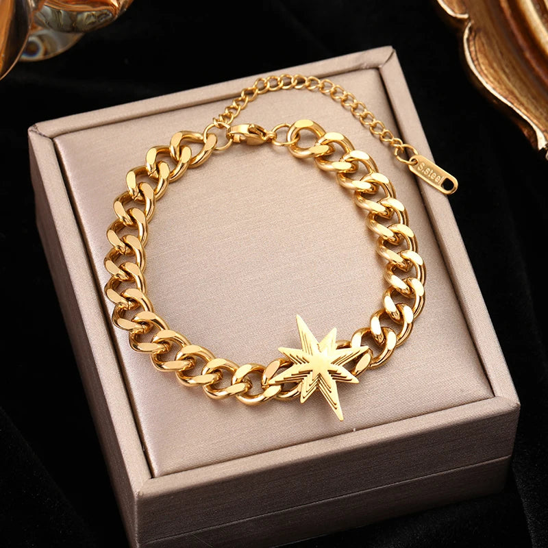 Gelang EILIECK 316L Keluli Tahan Karat Warna Emas untuk Wanita Gelang Rantai Pautan Gaya Mudah Fesyen Trendi Hadiah Barang Kemas Tidak Luntur