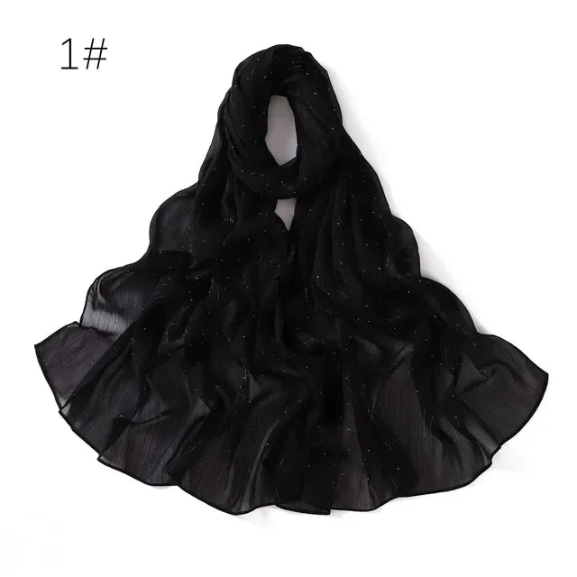 Selendang Lurex Biasa Selendang Berkilauan Berkilauan Wanita Muslimah Hijab Wanita Berkualiti Tinggi Bungkus Mencuri Kedutan Rhinestone Scarves Stoles