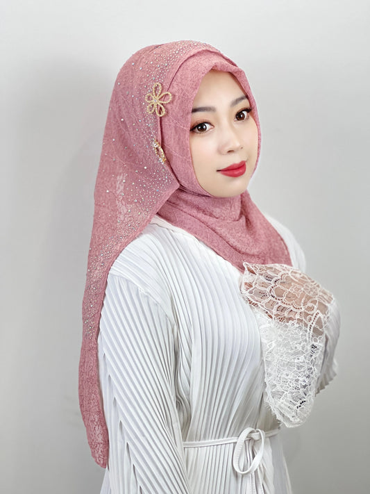 Tudung Muslimah Mesh Bertekstur Serban Panas Berlian Tudung Wanita Muslimah Elegan Hantar Aksesori Rambut Hijab Islam Tudung Muslim