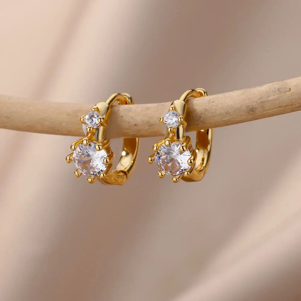 Fashion Zircon Circle Drop Earring For Women Stainless Steel Gold Color Round Pendant Dangle Earring Jewelry Gift Brincos Bijoux