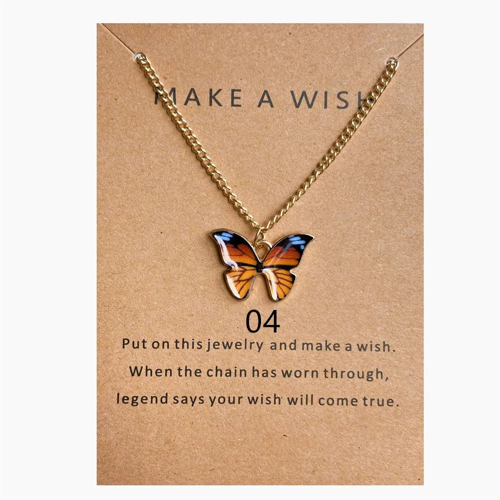 Wu's 2022 New Creative Simple Fashion NecklaceTemperament Cute LadiesNecklace Jewelry Retro Multicolor Butterfly Necklace