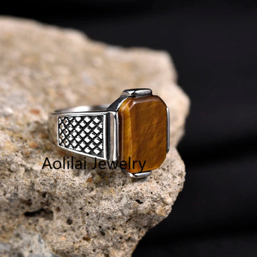 R3351 Men's High Quality Stainless Steel Multiple Color Gemstone Styles Onyx Rings Jewelry Professional Factory Made