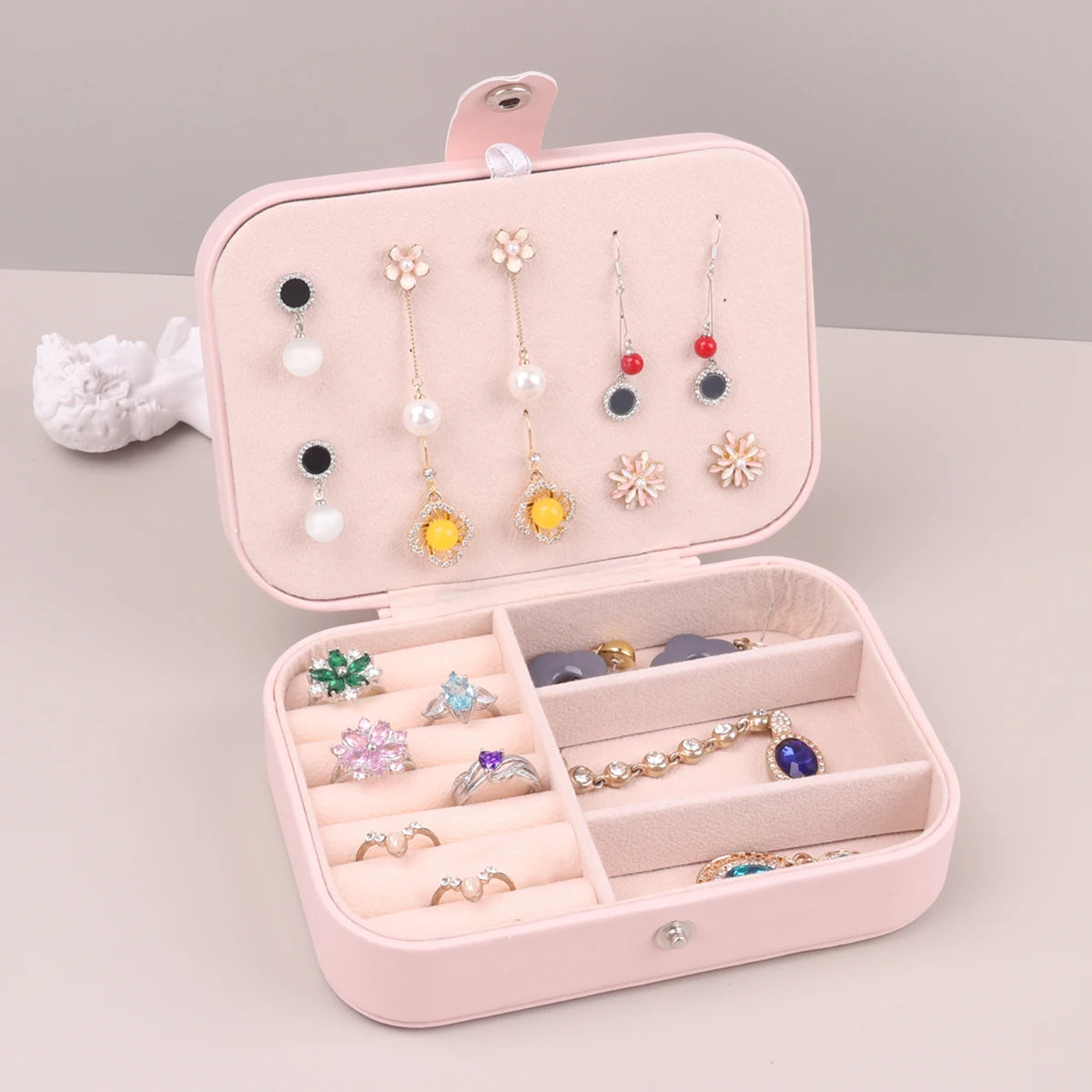 Kotak Penyimpanan Barang Kemas Mudah Alih Penganjur Perjalanan Kes Barang Kemas Kulit Anting-Anting Penyimpanan Cincin Kalung Paparan Penyusun Barang Kemas