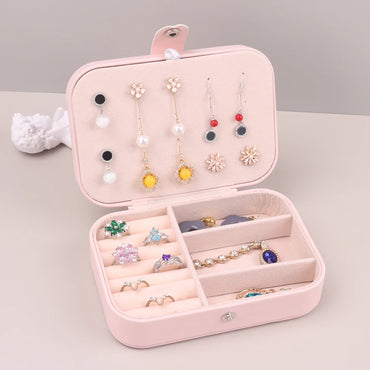 Portable Jewelry Storage Box Travel Organizer Jewelry Case Leather Storage Earrings Necklace Ring Jewelry Organizer Display