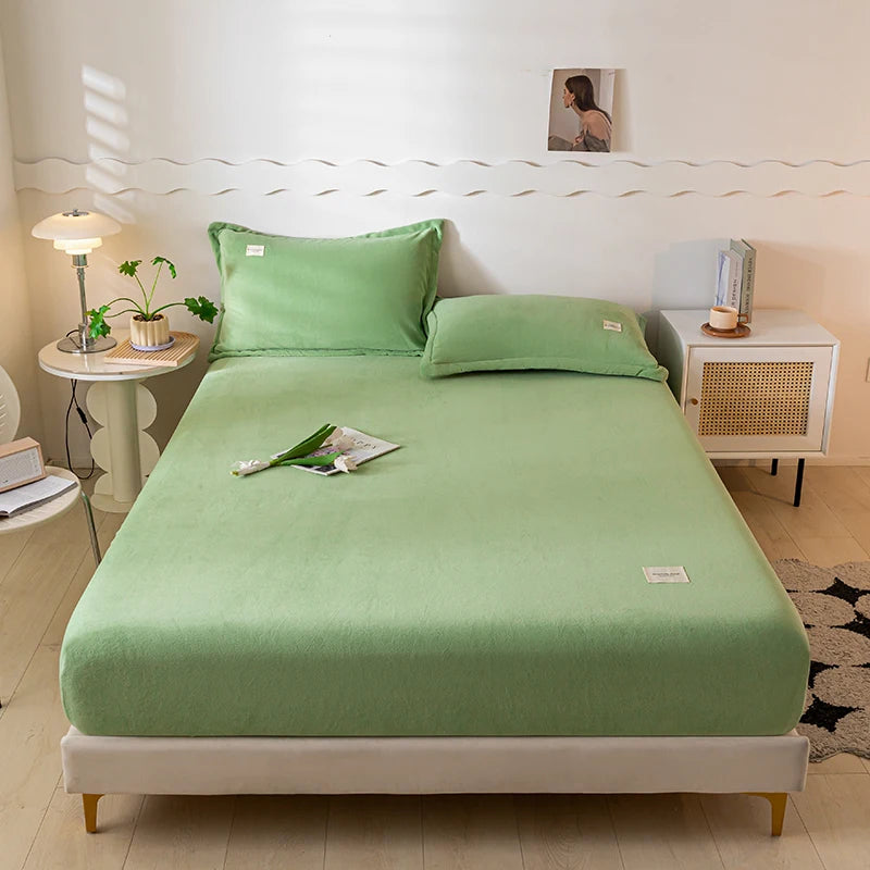 Leorate Winter Plush Warm Mattress Cover Bed Fitted Sheet Padded Mattress Cover Velvet Soft Bed Sheet Pad Protector Multi Size