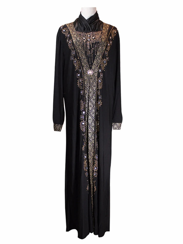 Dubai Arab Islam Abaya Wanita Muslim Gaun Panjang Manik-manik Manik-manik Jubah Kaftan Elegan Splice Maxi Gaun Pakaian Islam Kaftan