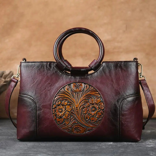 GAGACIA Women's Handbags Ladies High Quality Leather Shoulder Bag For Woman New Chinese Style Handmade Embossed Female Hand Bags