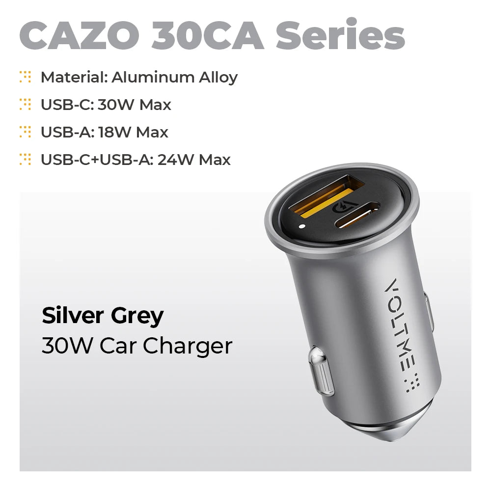 VOLTME 30W Dual USB C Car Charger Type C Car Charger For iPhone 14 Pro max PD Super Fast Charging Adapter For Samsung Galaxy S23
