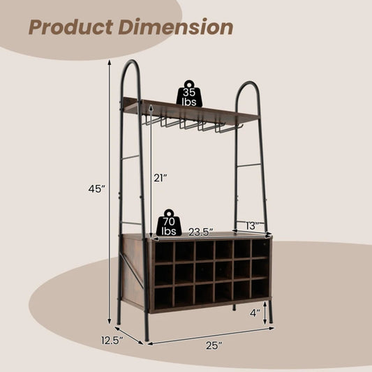 Removable 18-Bottle Wine Rack Storage rack Baker's Rack with Detachable Wine Rack and 5 Rows of Stemware Holder