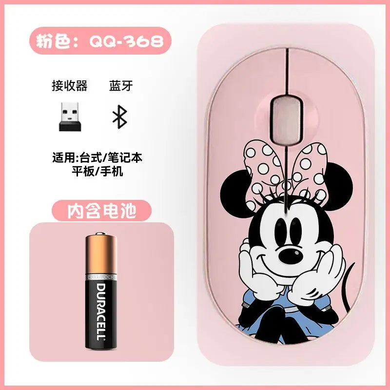 Disney Kawaii Mickey Mouse dan Minnie Wireless Bluetooth Mouse Kartun Comel USB Bluetooth Dual Mode Laptop Rumah Super Senyap