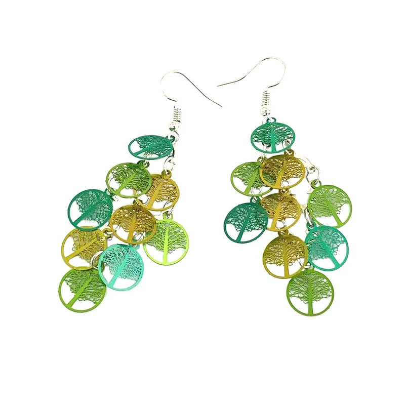 Vintage Hollow Leaves Drop Earrings for Women Bohemian Colorful Long Dangle Earrings 2024 Fashion Jewelry boucle oreille femme