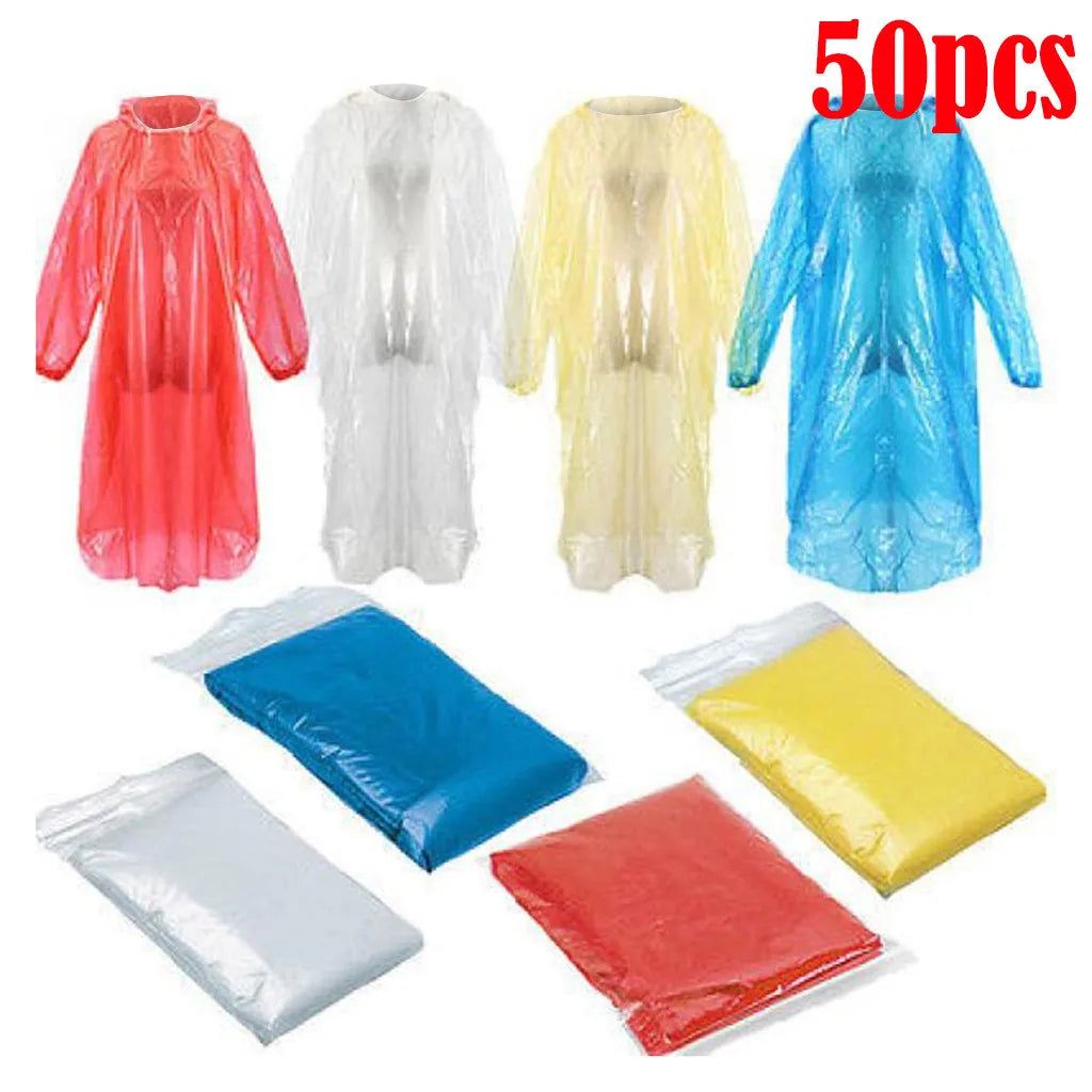 1-100Pcs Baju Hujan Pakai Pakai Kot Hujan Kalis Air Kecemasan Dewasa Kembara Berkhemah Ponco Hood Baju Hujan Luar Perjalanan Pakaian Hujan