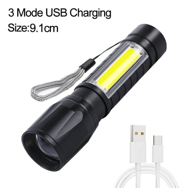 Mini USB Charging LED Flashlight 3 Modes Portable Strong Light Zoom Torch Outdoor Camping Lamp Lantern Waterproof Flashlights