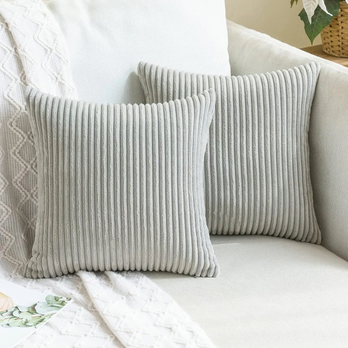 Christmas Green Corduroy Throw Pillow Covers 16/18/20 Soft Throw Pillow Cases Modern Stripes Couch Pillows for Living Room Home