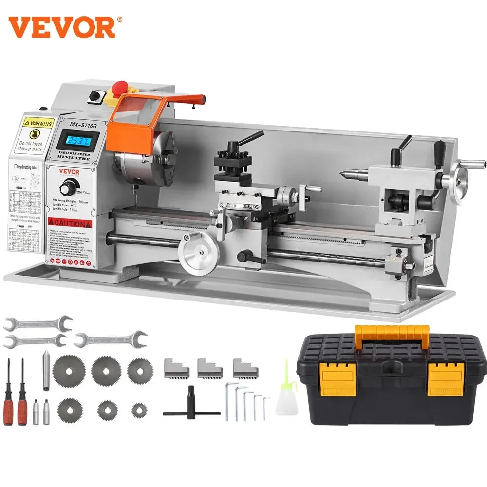 Mesin Pelarik Logam Mini Tanpa Berus VEVOR 7''x16'' / 180mm*400mm 800W Paparan Digital Berterusan Pembolehubah Kerja Logam Pusing