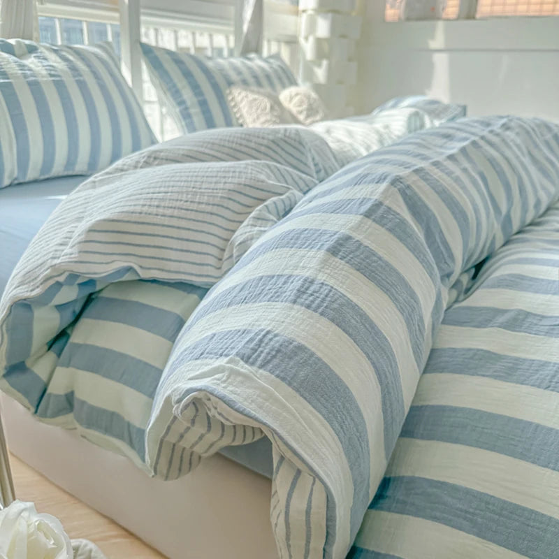 Katil Anduh Nordic 150 Set Peralatan Tempat Tidur Set Sarung Selimut Berjalur Sarung Kuilt Cadar Set Kuilt Saiz Queen Set Selimut INS Blogger