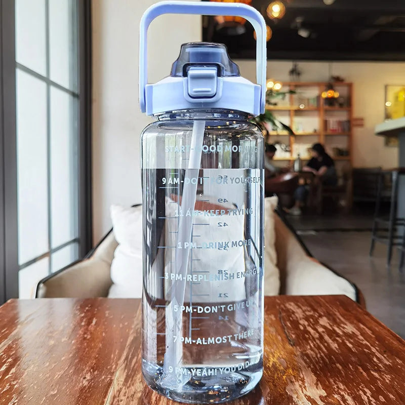 2 Liters Plastic Kettle Large Portable Travel Water Bottle with Straw Sports Fitness Cup High Value Big Fat Cup Adult Universal