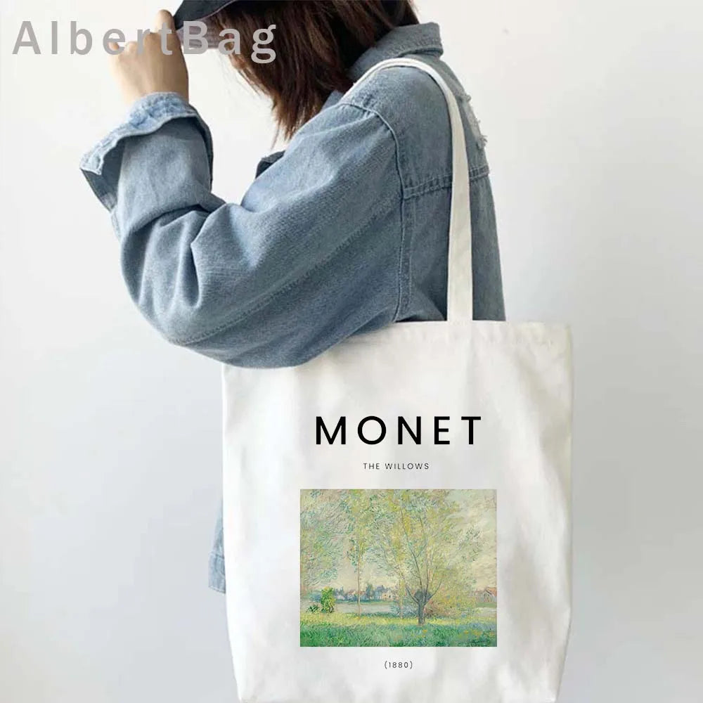 Claude Monet Water Lilies Landscape Watercolor Paintings Shopper Canvas Tote Bag Harajuku Women Shoulder Bag Girl Cotton Handbag