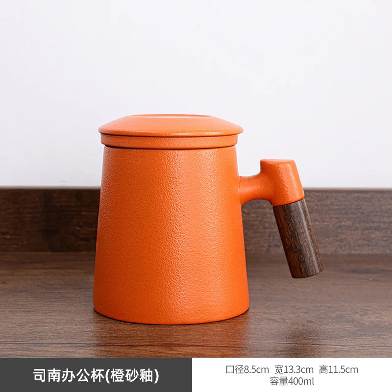 400ML Mug Seramik Cawan Teh dengan Infuser Penapis Tali Pinggang Isi Rumah Mug Dua Dinding Peralatan Minum Pejabat dengan Pemegang Penutup Penapis Teh