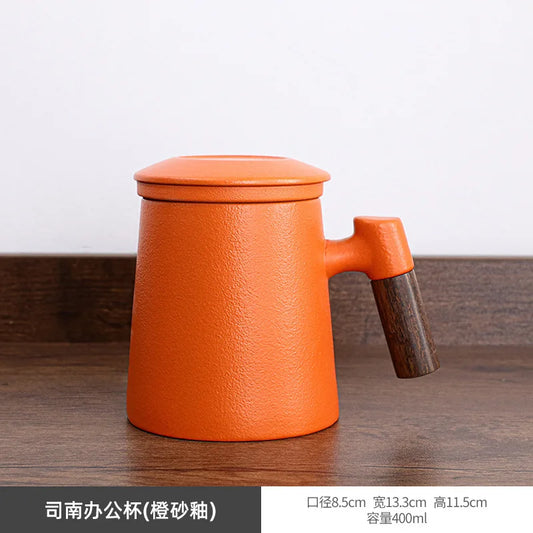400ML Ceramic Mug Tea Cup with Infuser Household Belt Filter Double Wall Mug Drinkware Office with Handle Tea Strainer Lid