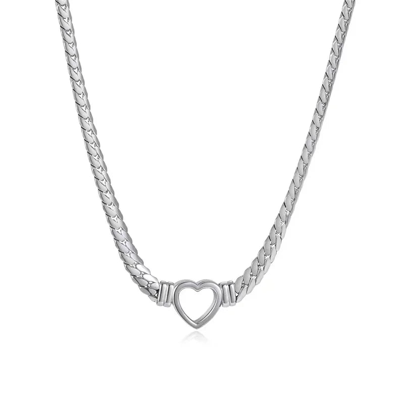 Peri'sbox Stainless Steel Solid Gold Pvd Plated Chunky Thick Chain Hollow Heart Choker Necklace for Women Street Fashion Jewelry