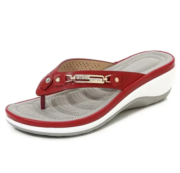 Women's Slippers Summer Metal Button Slides Shoes Wedges Leisure Flip Flops Wedge Beach Sandals Women Outside Platform Slippers