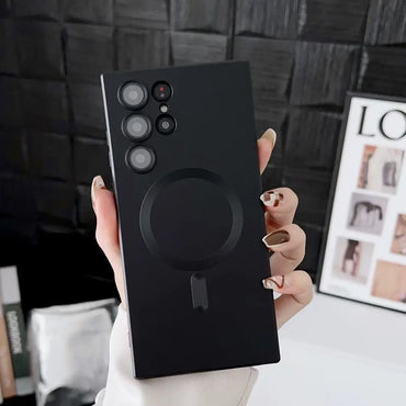 Kes Magnetik Tekstur Logam untuk Samsung S24 Ultra S23 S22 Plus S21 S20 FE Funda untuk Samsung Note 20 10 Plus Penutup Telefon Silikon