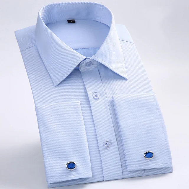 Men's French Cuff Dress Shirt Long Sleeve Formal Business Buttons Male Shirts Regular Fit Cufflinks Shirt Plus size 6XL