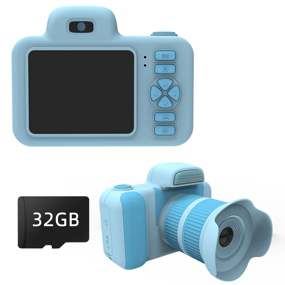 Zoom Lensa Panjang Mainan Kamera Digital Kanak-kanak Kamera Video Foto 1080P Flash Skrin 2.0 inci Hadiah Pesta Ulang Tahun Kamera Kanak-kanak Mini