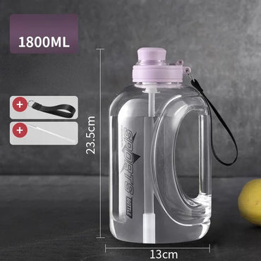 1 件装半加仑水瓶 1.8L 2.8 L 大号水瓶带吸管和便携式手柄带健身水瓶适合运动