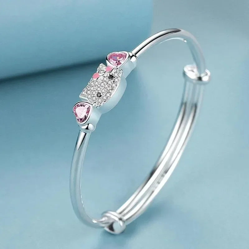 Kalung Hello Kitty Sanrio Watak Anime Pink Peach Heart Crystal Cat Gelang Tolak Tarik Loket Hiasan Pasangan Hadiah Gadis